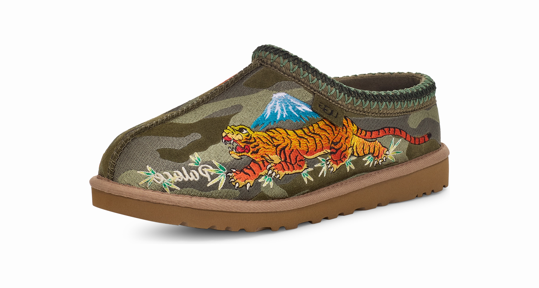 UGG Tasman Slipper Palace Burnt Olive Camo Ribbon Edge Arch Care