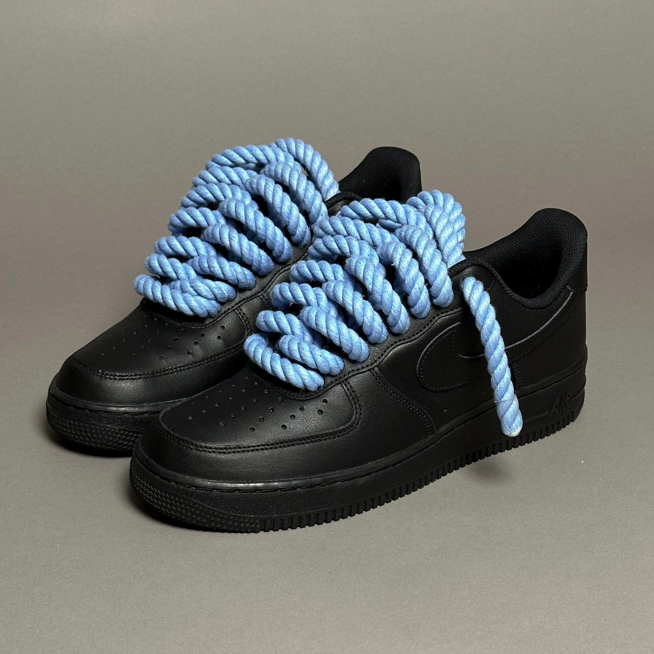 Bold running sneakers Nike Air Force 1 Black Rope Laces Blue Tint??V1