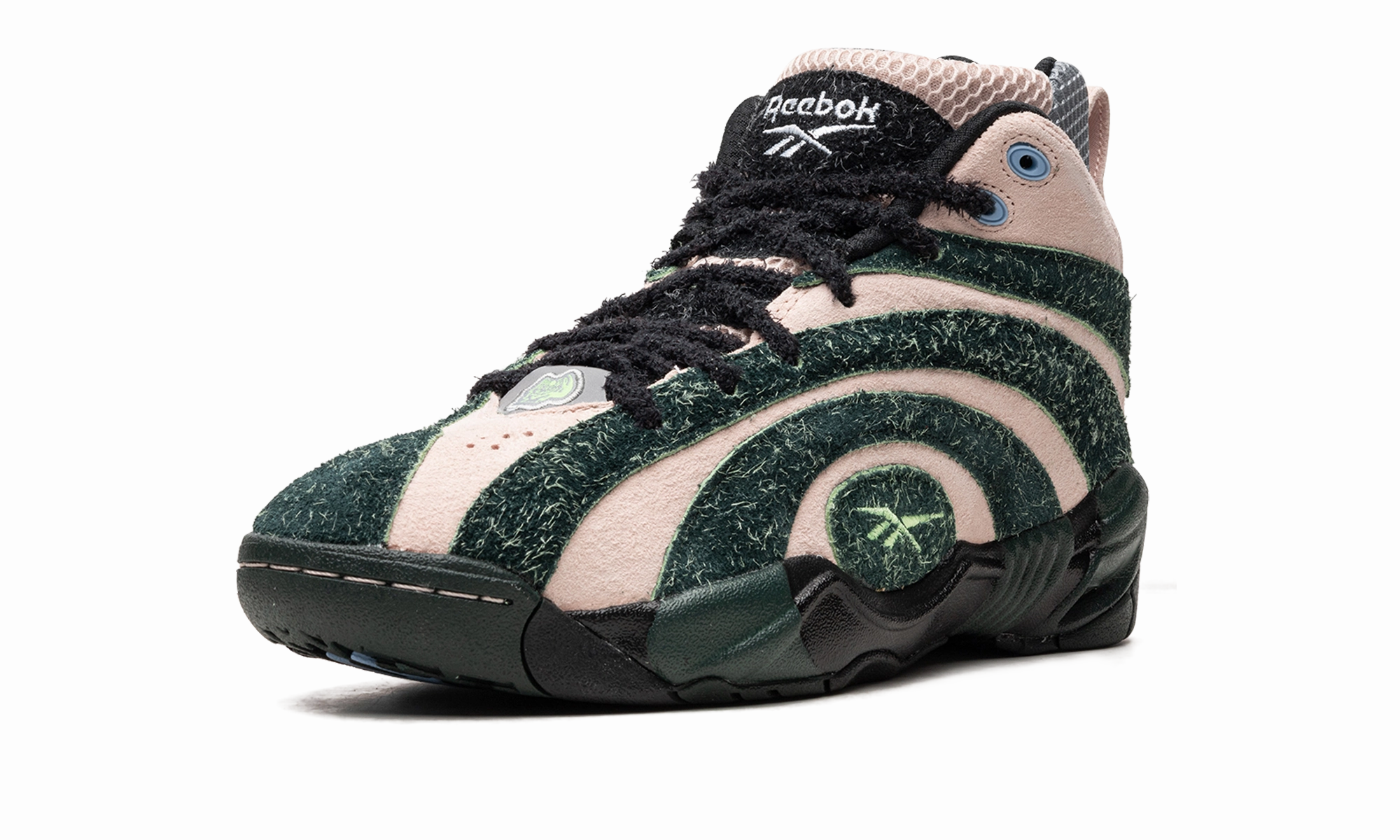 logo - buttoned shoes running in soft tracks shoes Reebok Shaqnosis "Brain Dead"