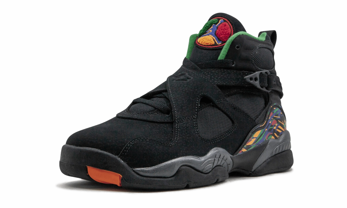Air Jordan 8 Retro GS "Air Raid" running in a rainforest area shoes