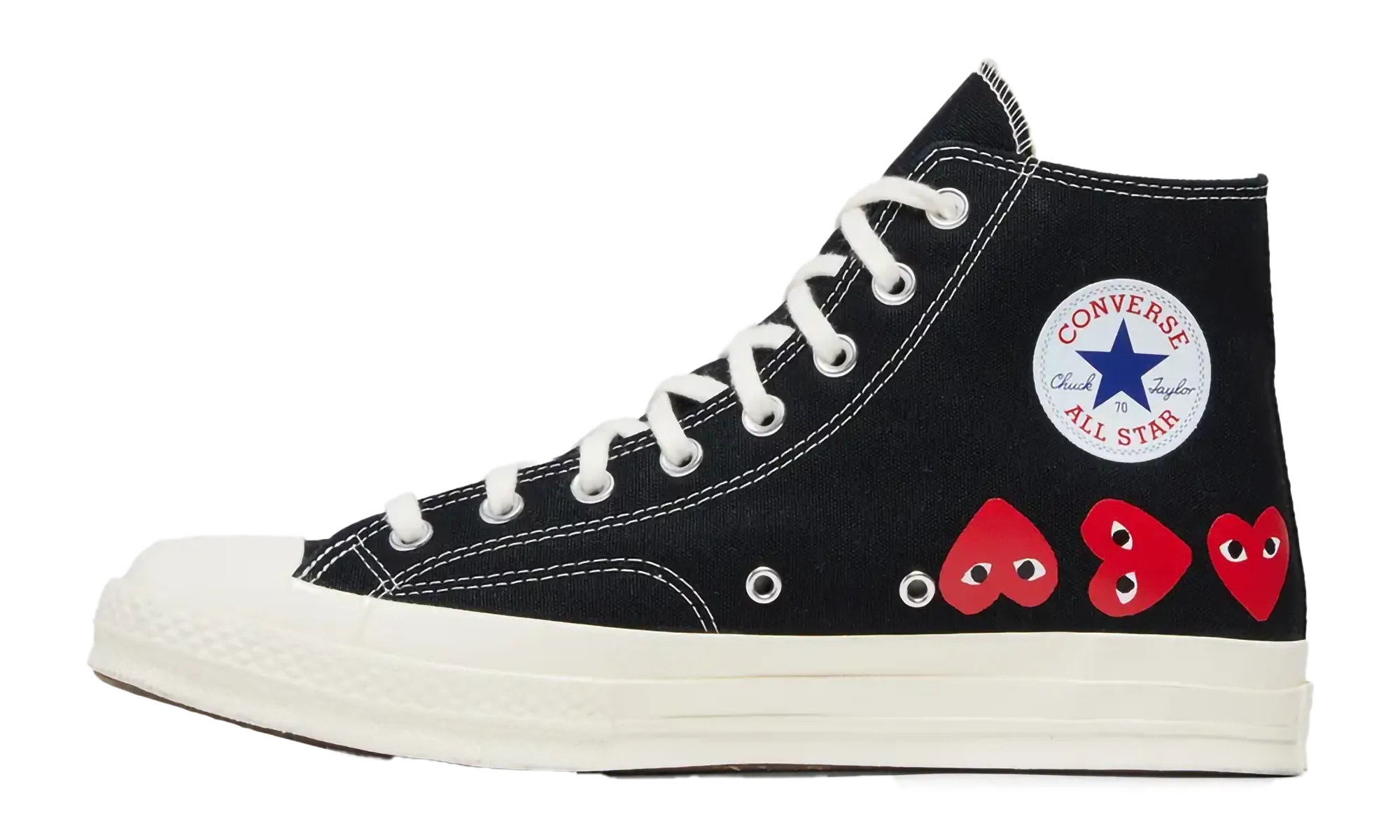 Chuck Taylor All Star 70 Hi "Comme des Garcons PLAY Multi-Heart Black" Fast Go
