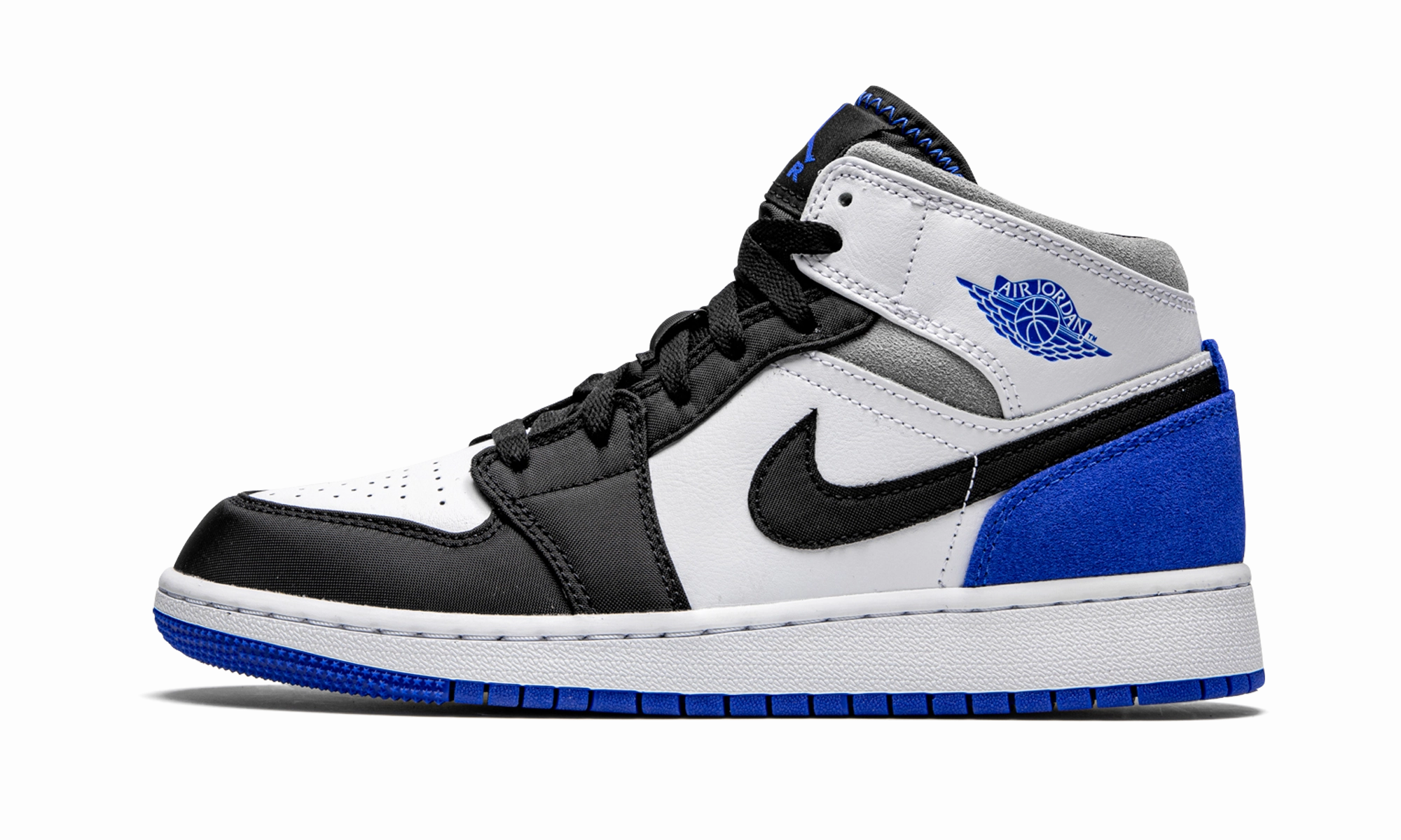 Air Jordan 1 Mid GS "Royal White" Multi-functional lining ground grip