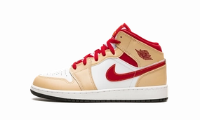 Air Jordan 1 Mid GS "Beige / Red" Ultra-soft fit Gym-Friendly