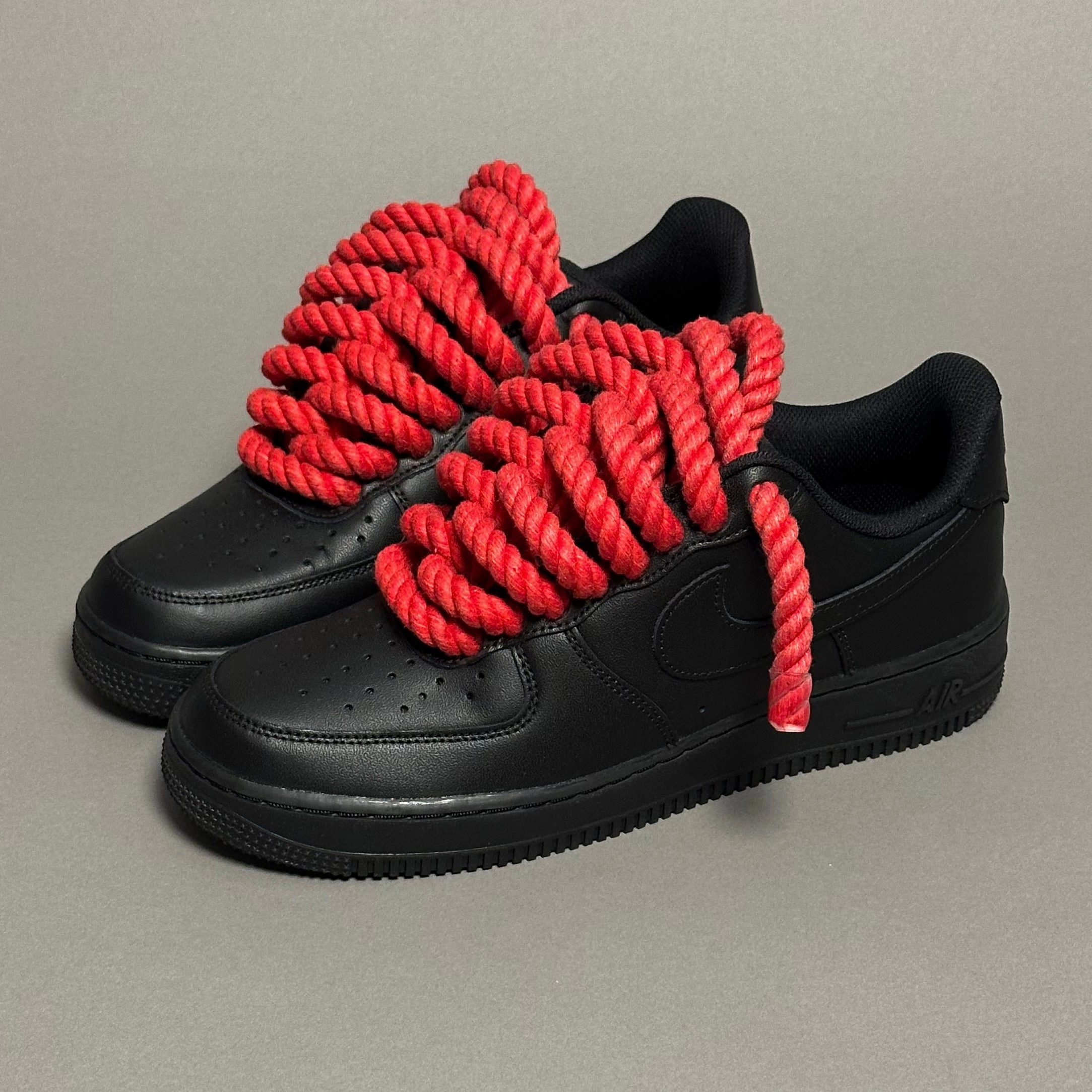 barefoot running simulation buckle - strap shoes Nike Air Force 1 Black Rope Laces Red Tint??V1