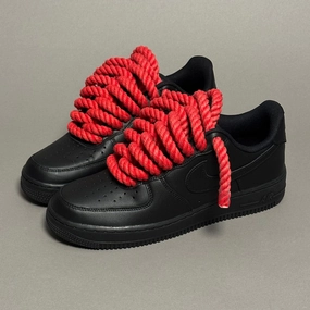 barefoot running simulation buckle - strap shoes Nike Air Force 1 Black Rope Laces Red Tint??V1