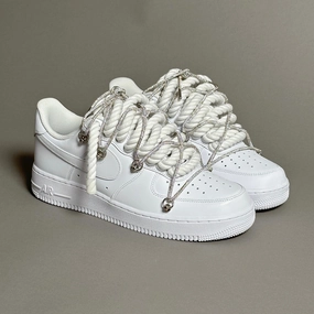 Nike Air Force 1 Rope Laces White??Triple Swarovski Silver V1 genuine - leather - upper shoes