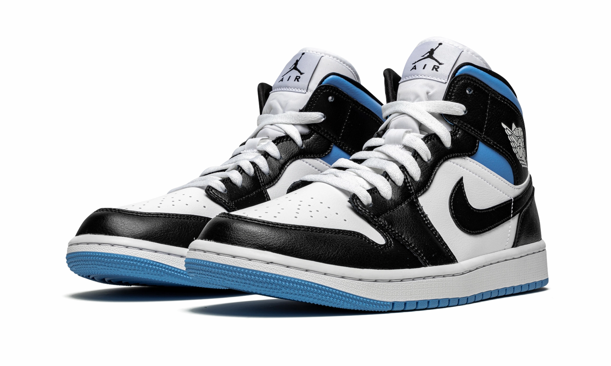 AIR JORDAN 1 MID WMNS "Black / White / University Blue" Cushioned look