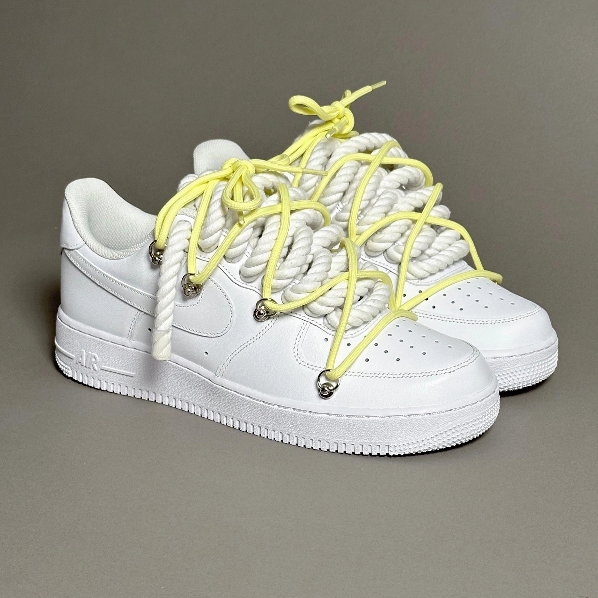 Nike Air Force 1 Rope Laces White??Triple Yellow V1 visible lacing shoes