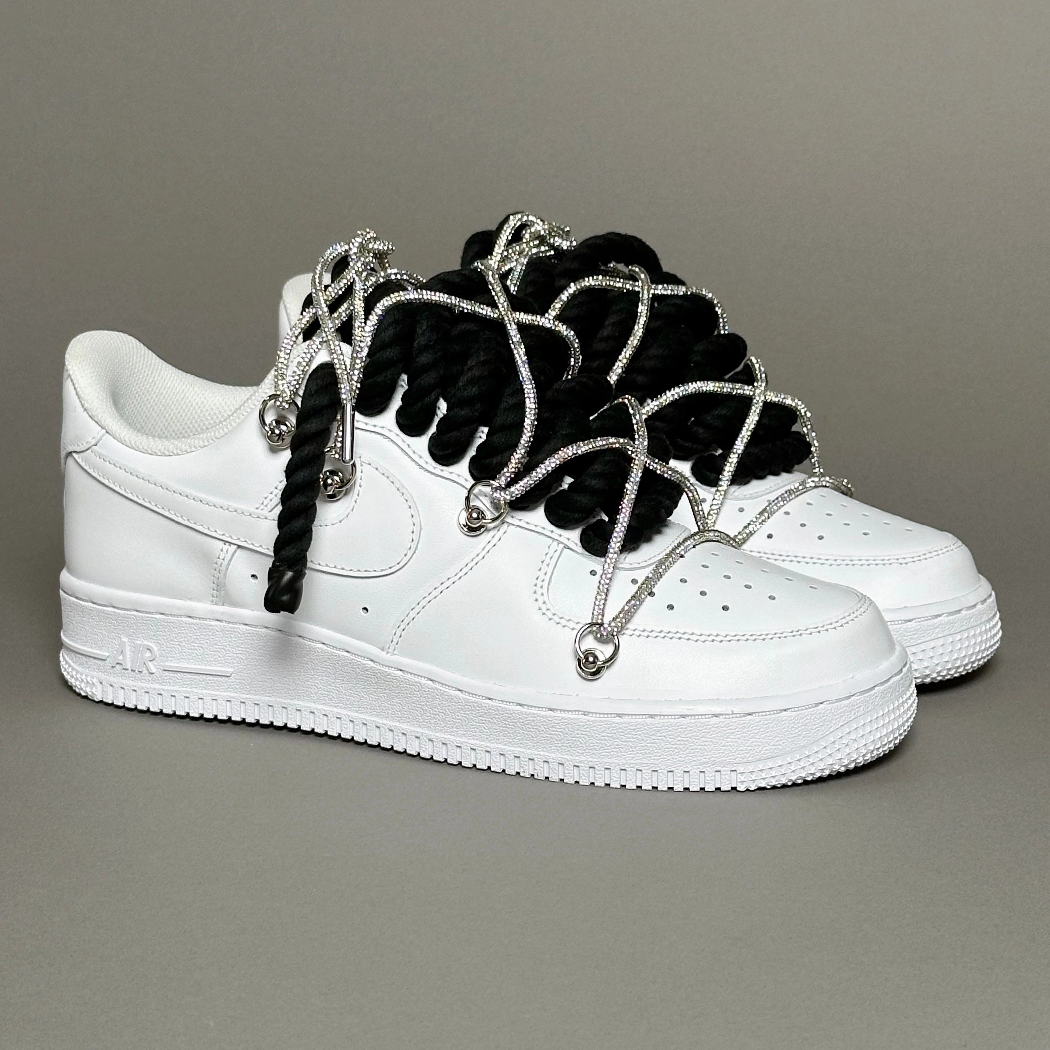 proprioceptive shoes adventure - running shoes Nike Air Force 1 "Rope Laces Black" Triple Swarovski Silver