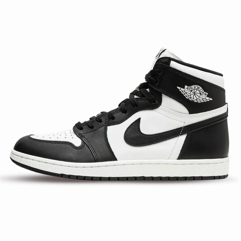 logo - buckled shoes running on flat ground Air Jordan 1 Retro High 85 OG Black White