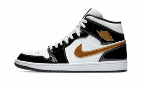 Air Jordan 1 Mid SE "Black Gold Patent Leather" Slip-resistant support Stretch Fabric