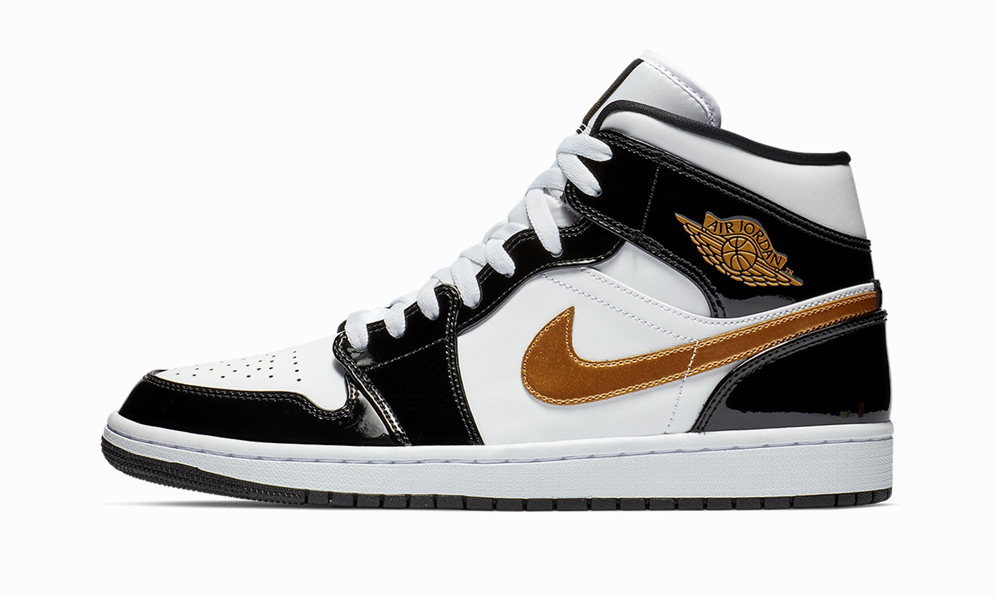 Air Jordan 1 Mid SE "Black Gold Patent Leather" Slip-resistant support Stretch Fabric