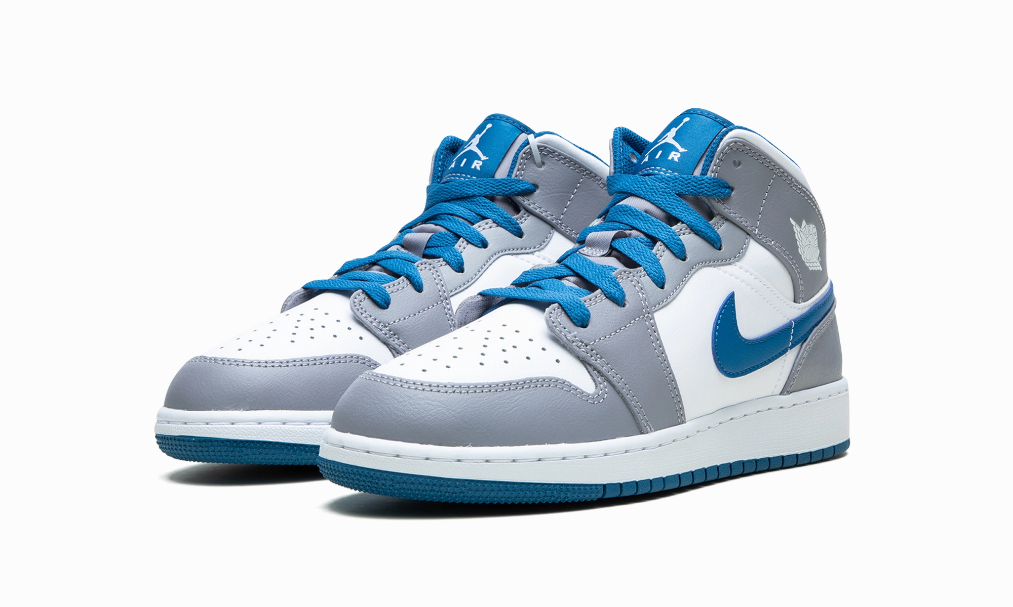 Air Jordan 1 Mid GS "Cement / True Blue" Speed Movement Grip Technology