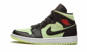 AIR JORDAN 1 MID SE WMNS "Barely Volt / Chile Red" Soft Leather Finish Urban Comfort