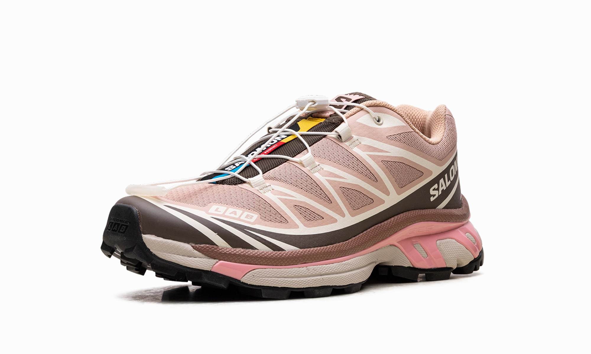 XT-6 "Mahogany Rose Earth Brown" logo - strapped shoes outdoor running shoe application