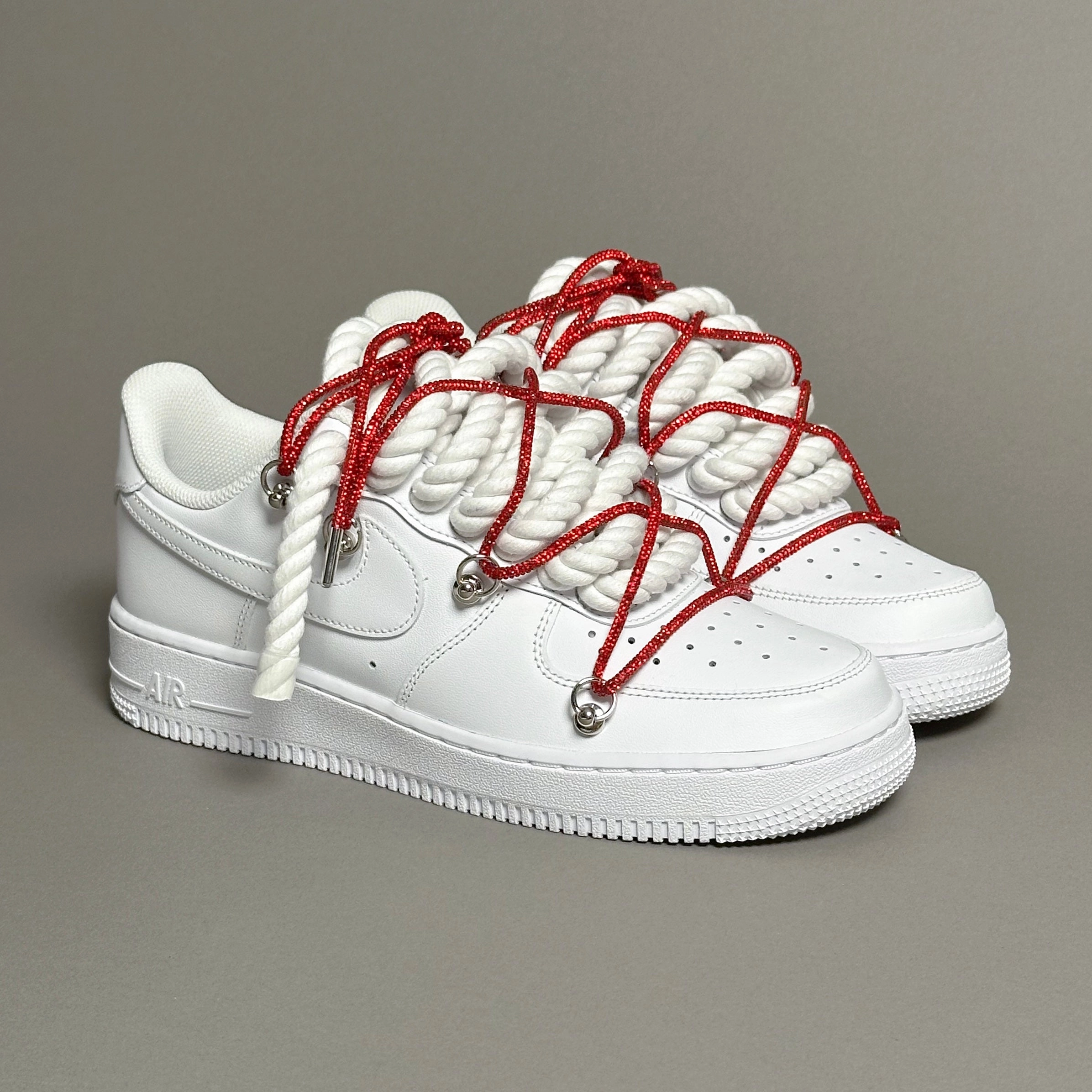 air - filled running gear Nike Air Force 1 Rope Laces White??Triple Swarovski Red V1
