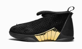Structured silhouette Air Jordan 15 Retro DB GS "BLACK WHITE - METALLIC GOLD"