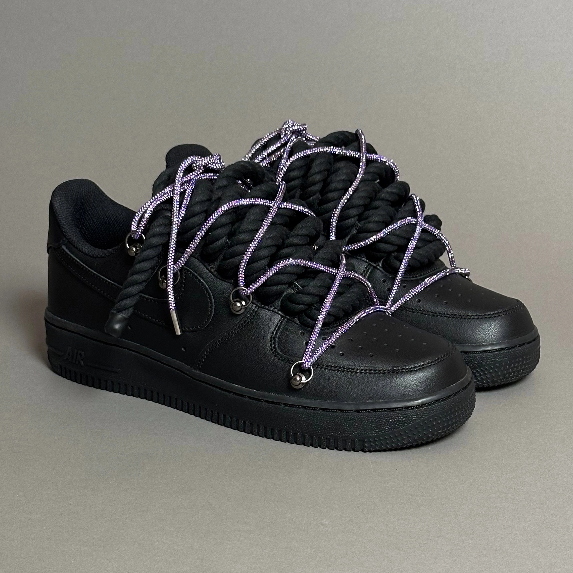 high - end running shoes Nike Air Force 1 Rope Laces Black" Triple Swarovski Purple V1
