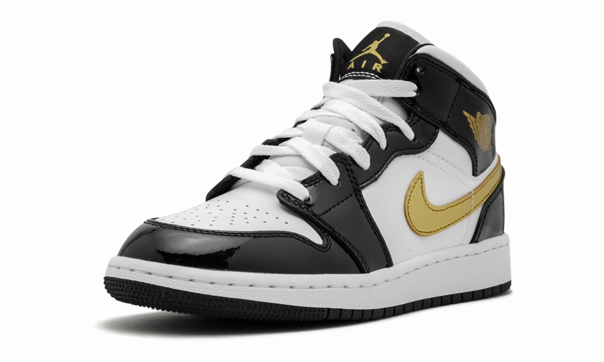 Easy Styling Air Jordan 1 Mid SE GS "Black Gold Patent Leather"
