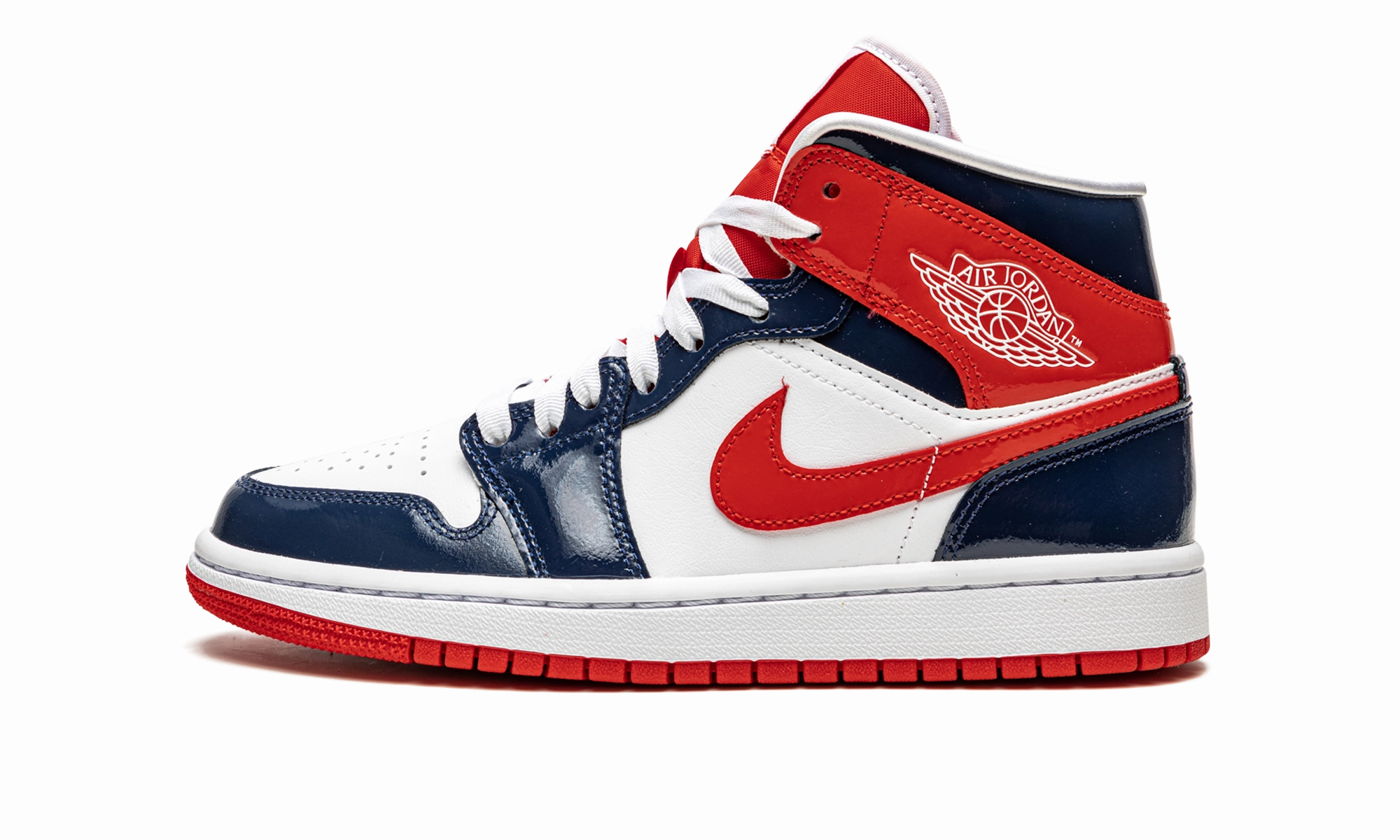 AIR JORDAN 1 MID WMNS "Patent Leather Navy / White / Red" Active Movement Slim wear