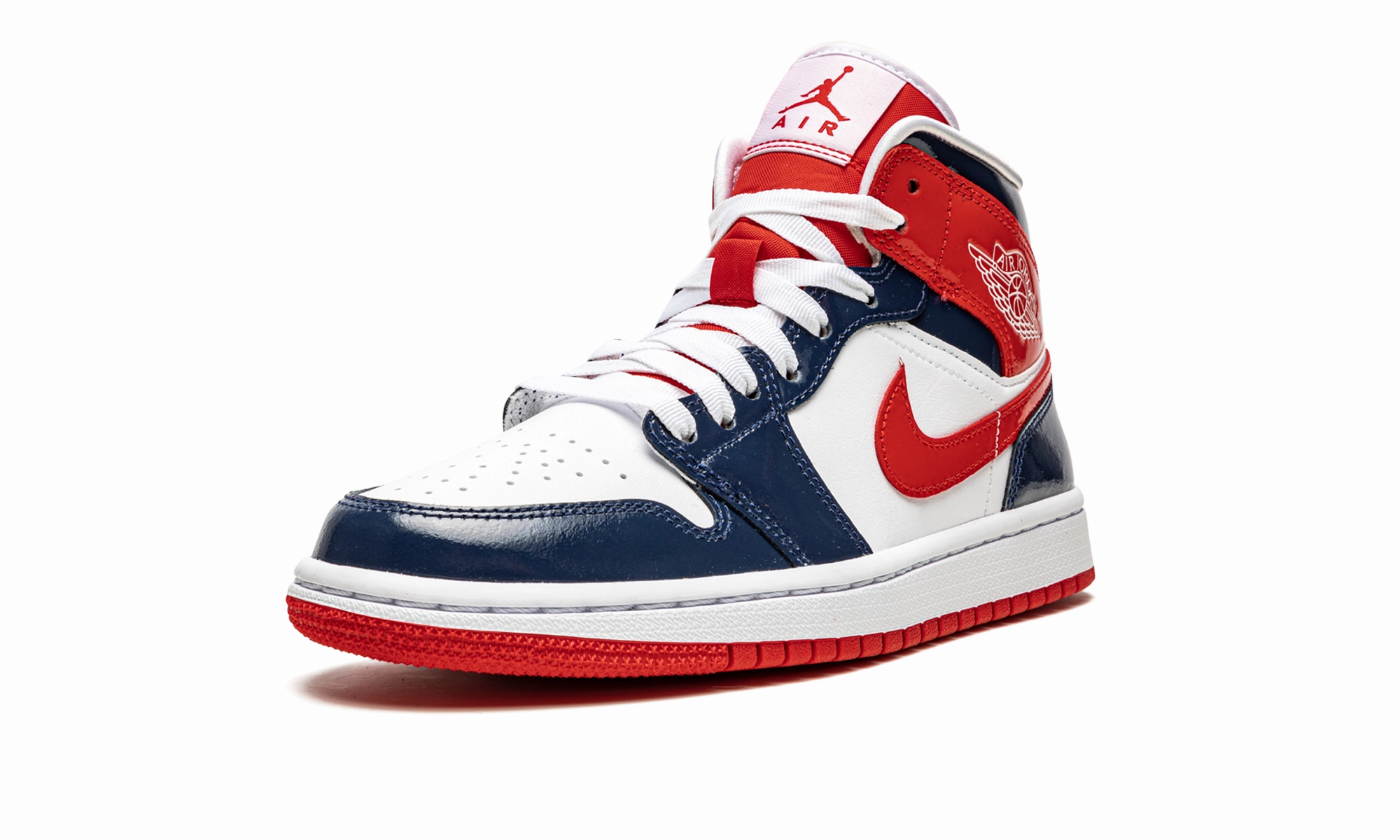 Classy stability AIR JORDAN 1 MID WMNS "Patent Leather Navy / White / Red"