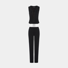 Trapstar Women's Irongate Lace Up Vest And Joggers Set - Black Padded collar