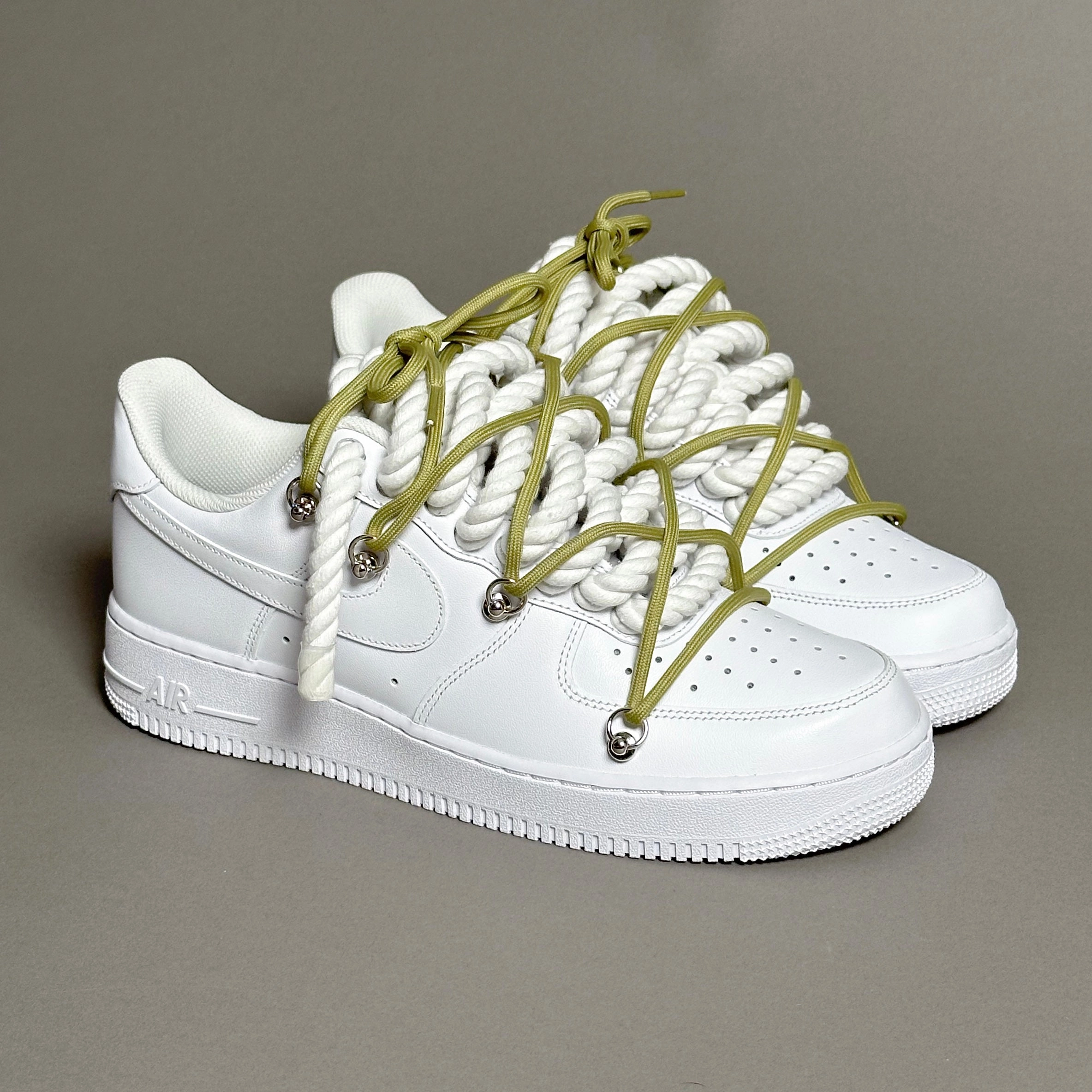 winter running footwear Triathlon Nike Air Force 1 Rope Laces White??Triple Olive V1
