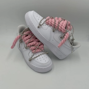running in a gondola station area shoes Nike Air Force 1 Rope Laces Pink??Triple Swarovski Silver