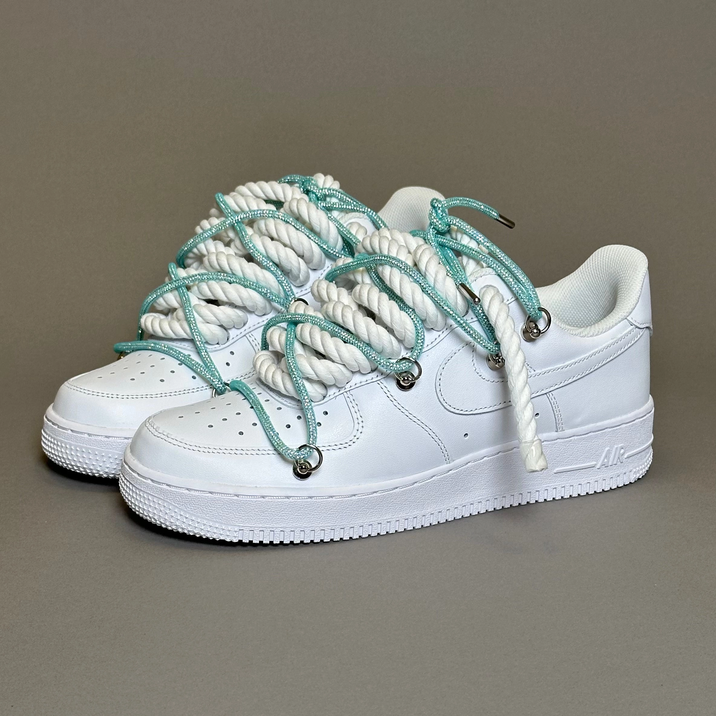 impact - protecting shoes Nike Air Force 1 Rope Laces White??Triple Swarovski Light Blue V1