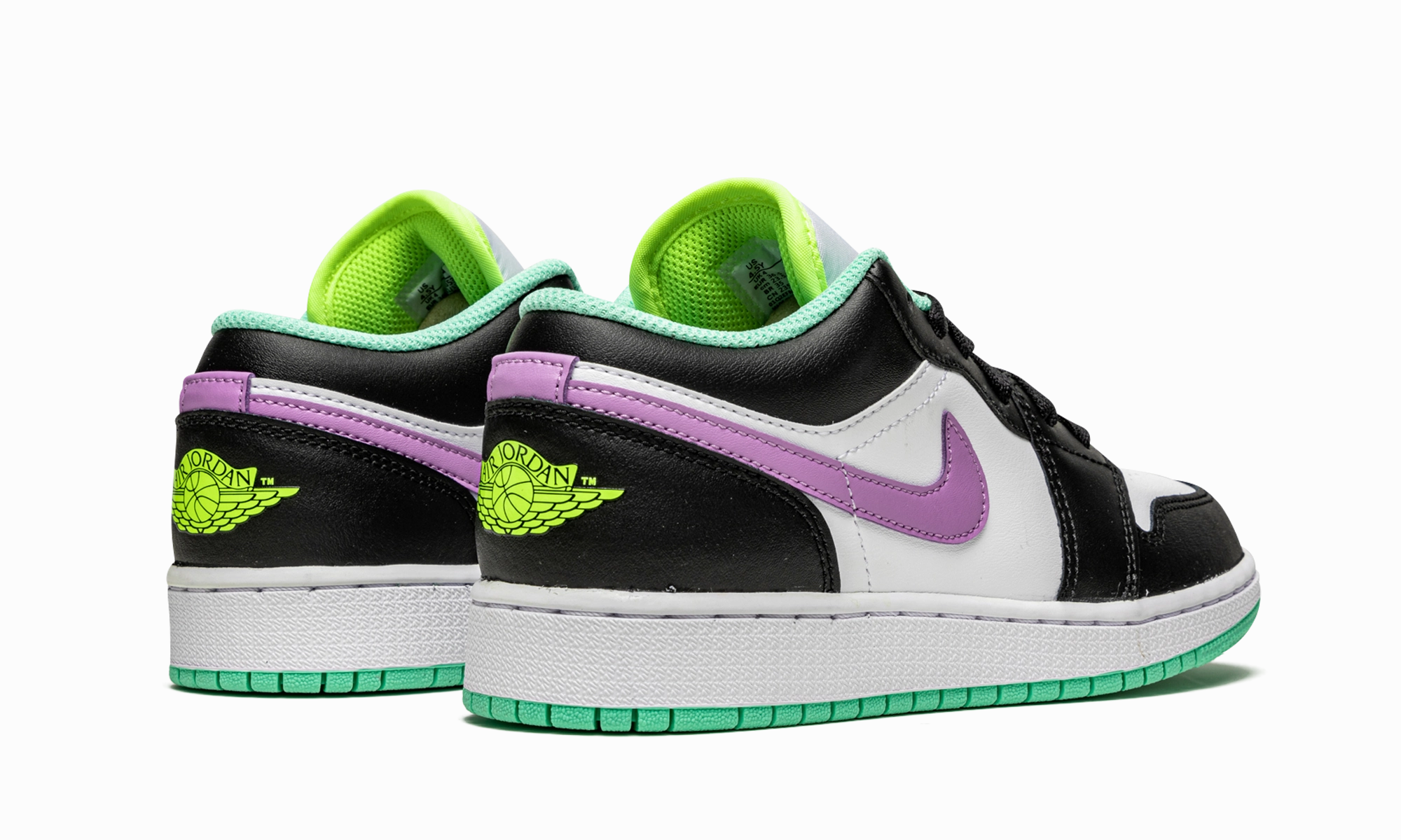 Air Jordan 1 Low GS "Black / Violet Shock / Green Glow" Multi-Use Shoes Step Comfort