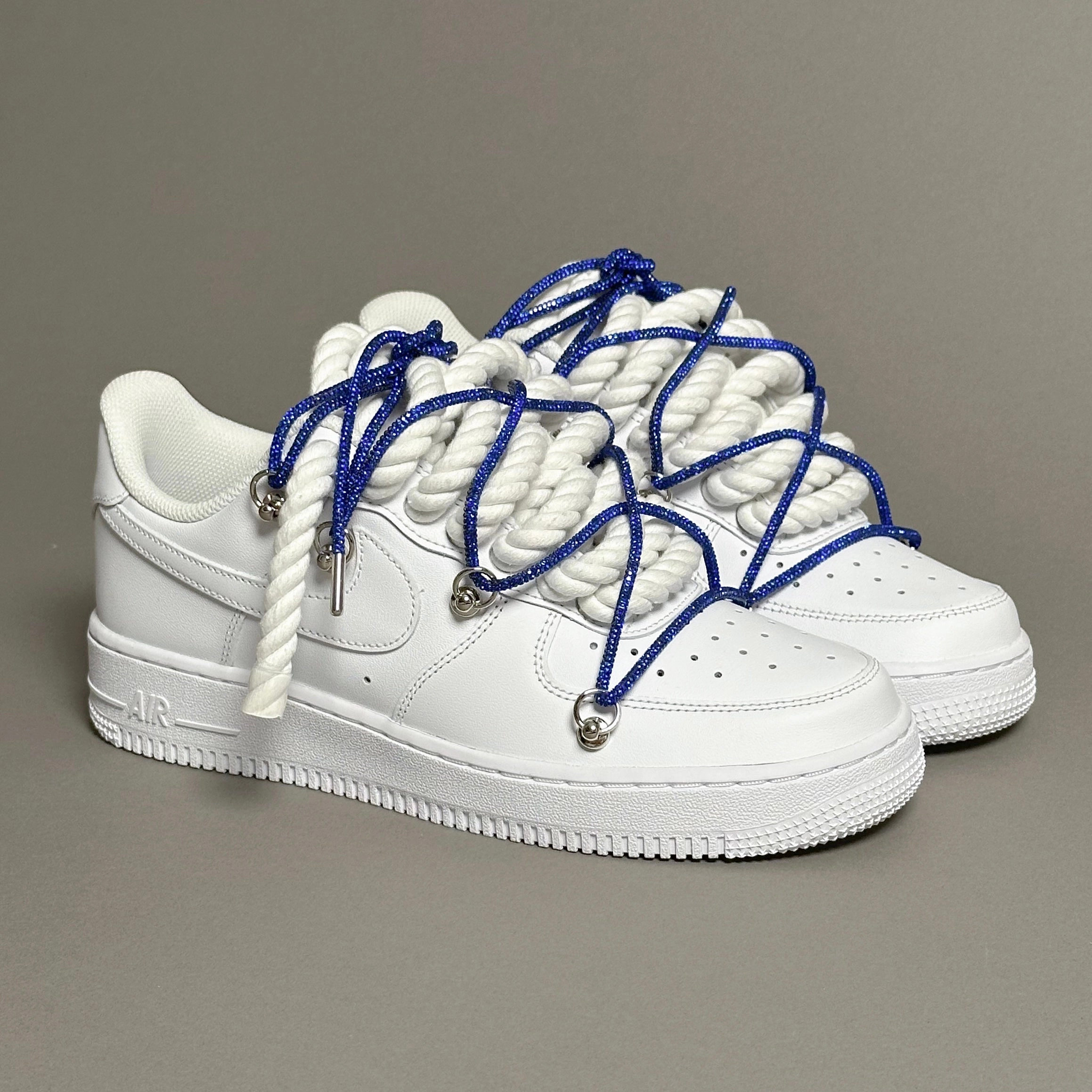 water - resistant feature Nike Air Force 1 Rope Laces White??Triple Swarovski Blue V1