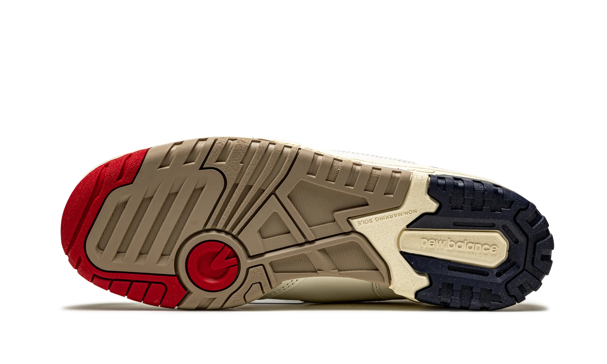 550 "Aime Leon Dore - White Navy Red" running in a track meet shoes