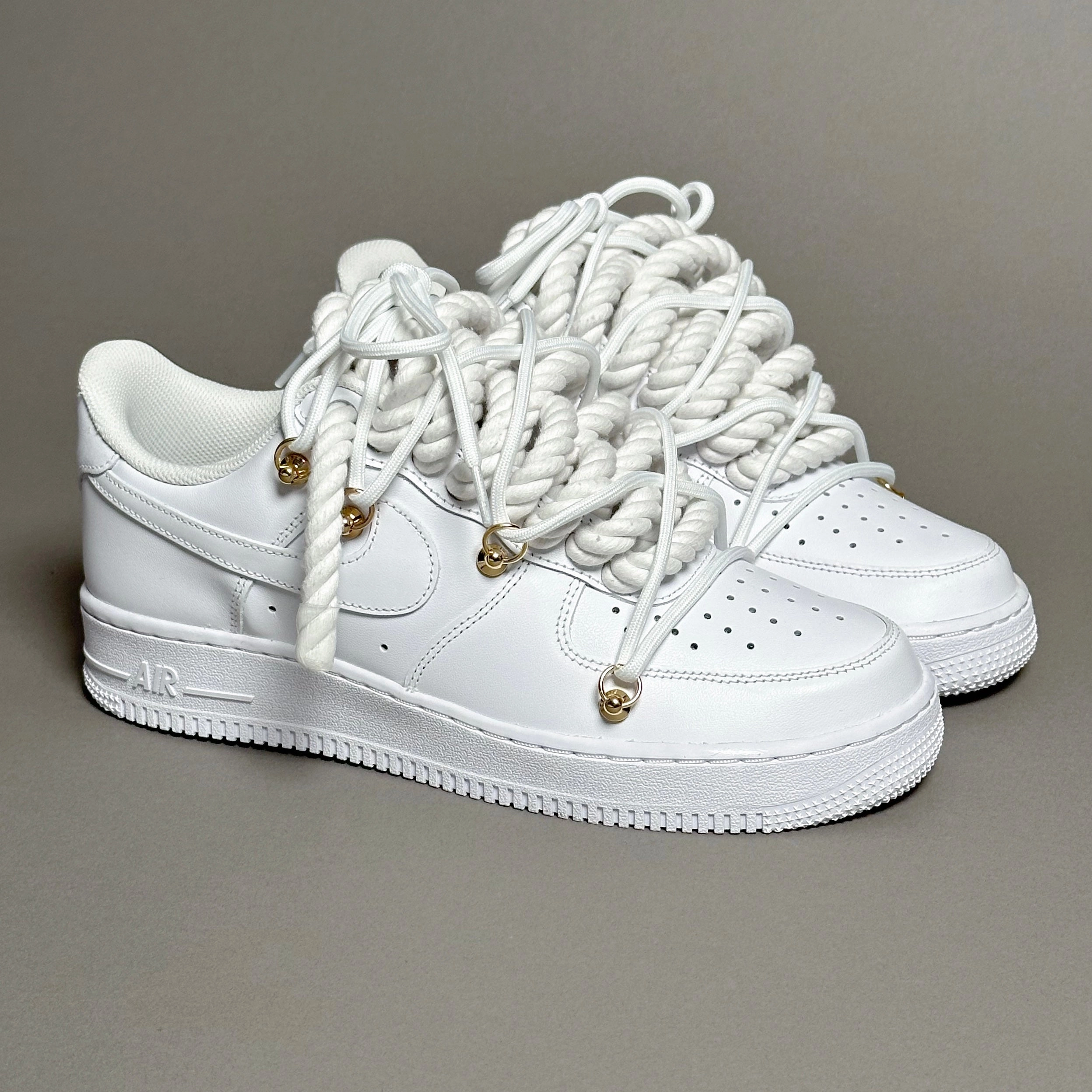 gel inserts Nike Air Force 1 Rope Laces White??Triple White Gold V1