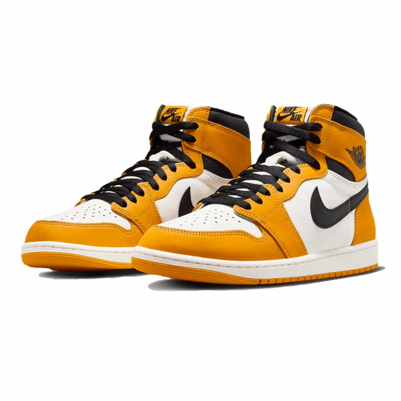 Air Jordan 1 Retro High OG Yellow Ochre running in a floodplain area shoes coastal