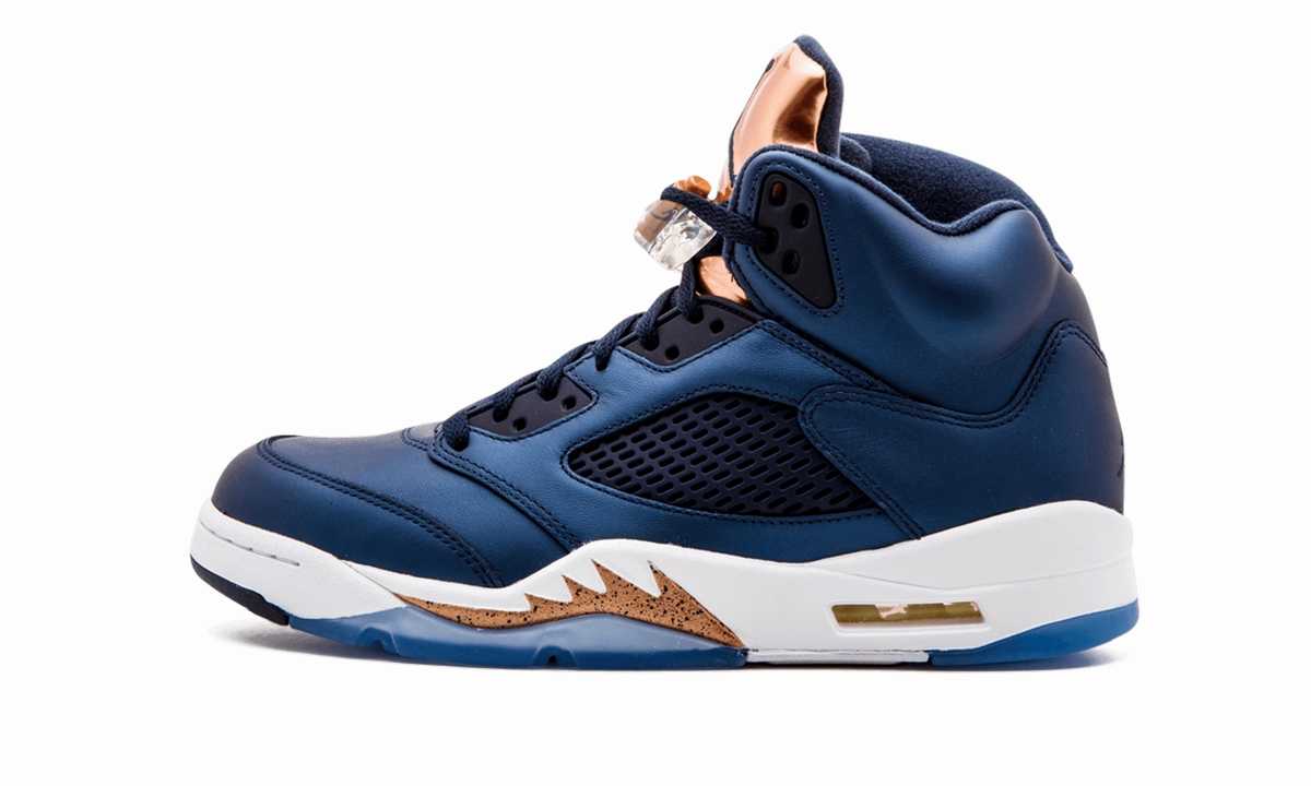 running in a marina area shoes flexible midsole shoes Air Jordan 5 Retro "Bronze"