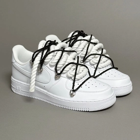 treadmill - suitable Custom - made Nike Air Force 1 Rope Laces White??Triple Swarovski Black V1