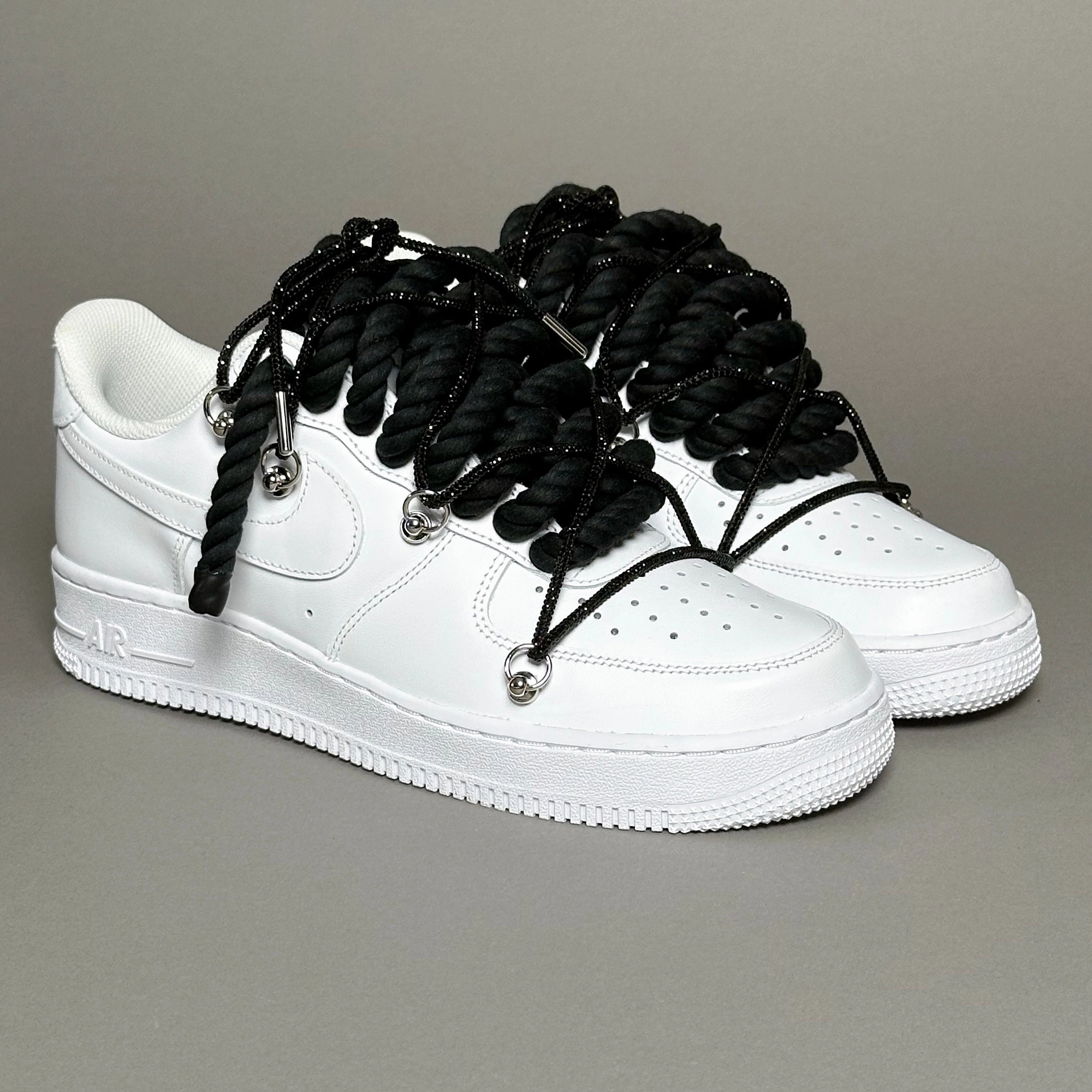 Nike Air Force 1 Rope Laces Black??Triple Swarovski Black running in dry tracks shoes running in a playground shoes