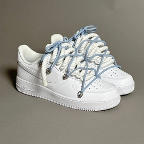 desert - climate shoes outdoor durability Nike Air Force 1 Rope Laces White??Triple UNC V1