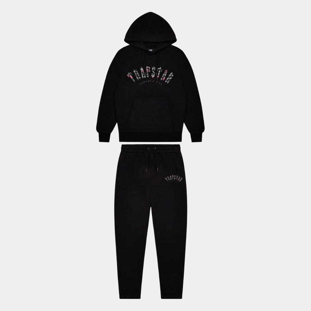 Multi-Sport Design No Slip Trapstar Arched Irongate Tracksuit - Black / Pink Camo
