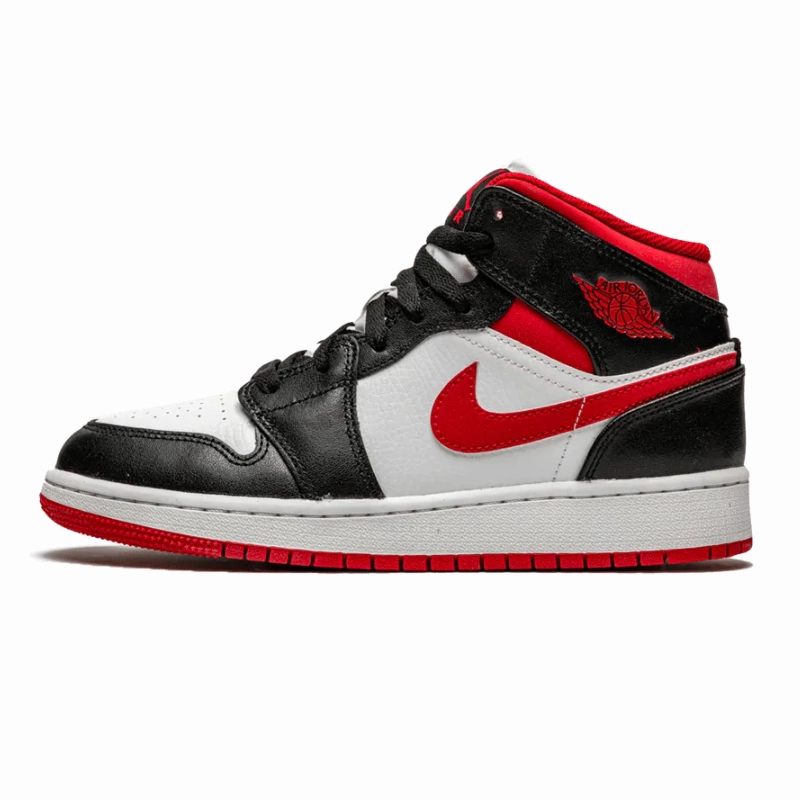 Air Jordan 1 Mid Black Gym Red Gs Long Day Glossy Finish