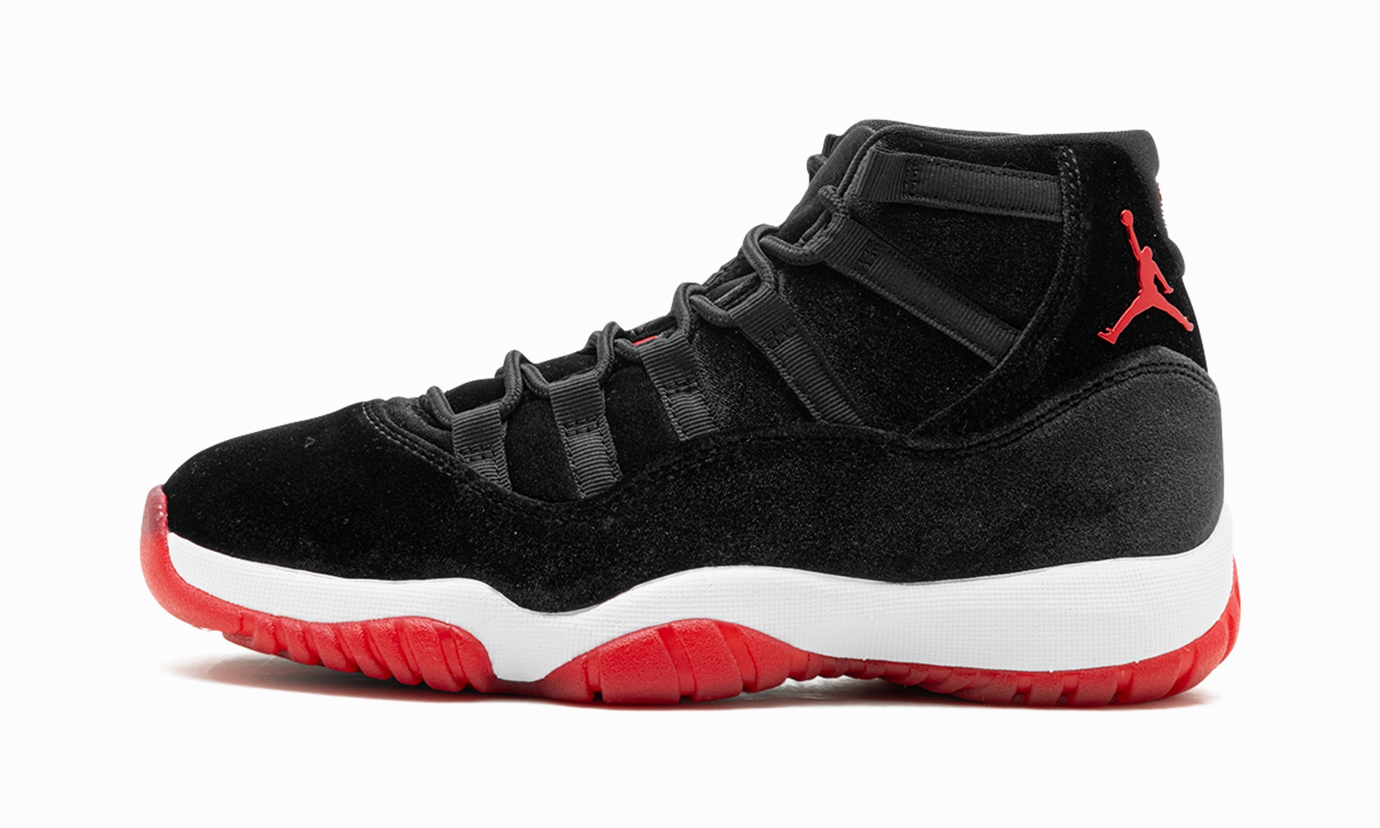 Air Jordan 11 WMNS "Bred Velvet" synthetic durability running with a gum rubber outsole