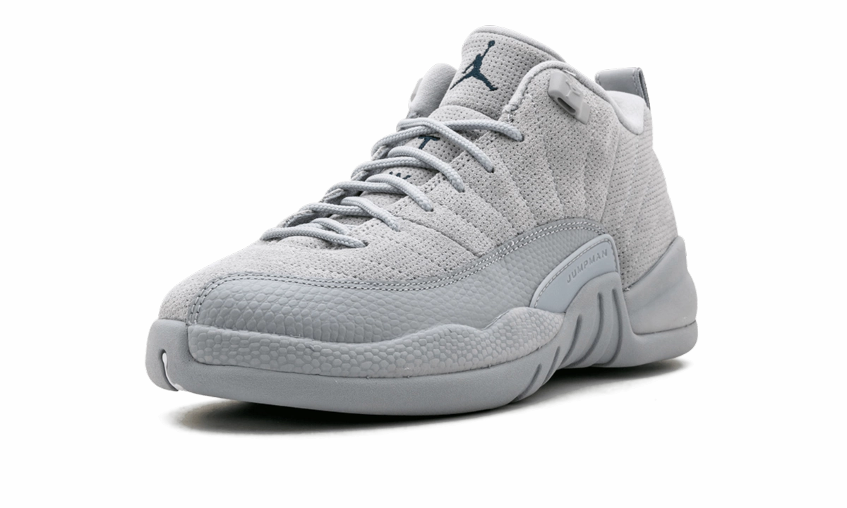Air Jordan 12 Retro GS "Wolf Grey" running in an intersection area shoes