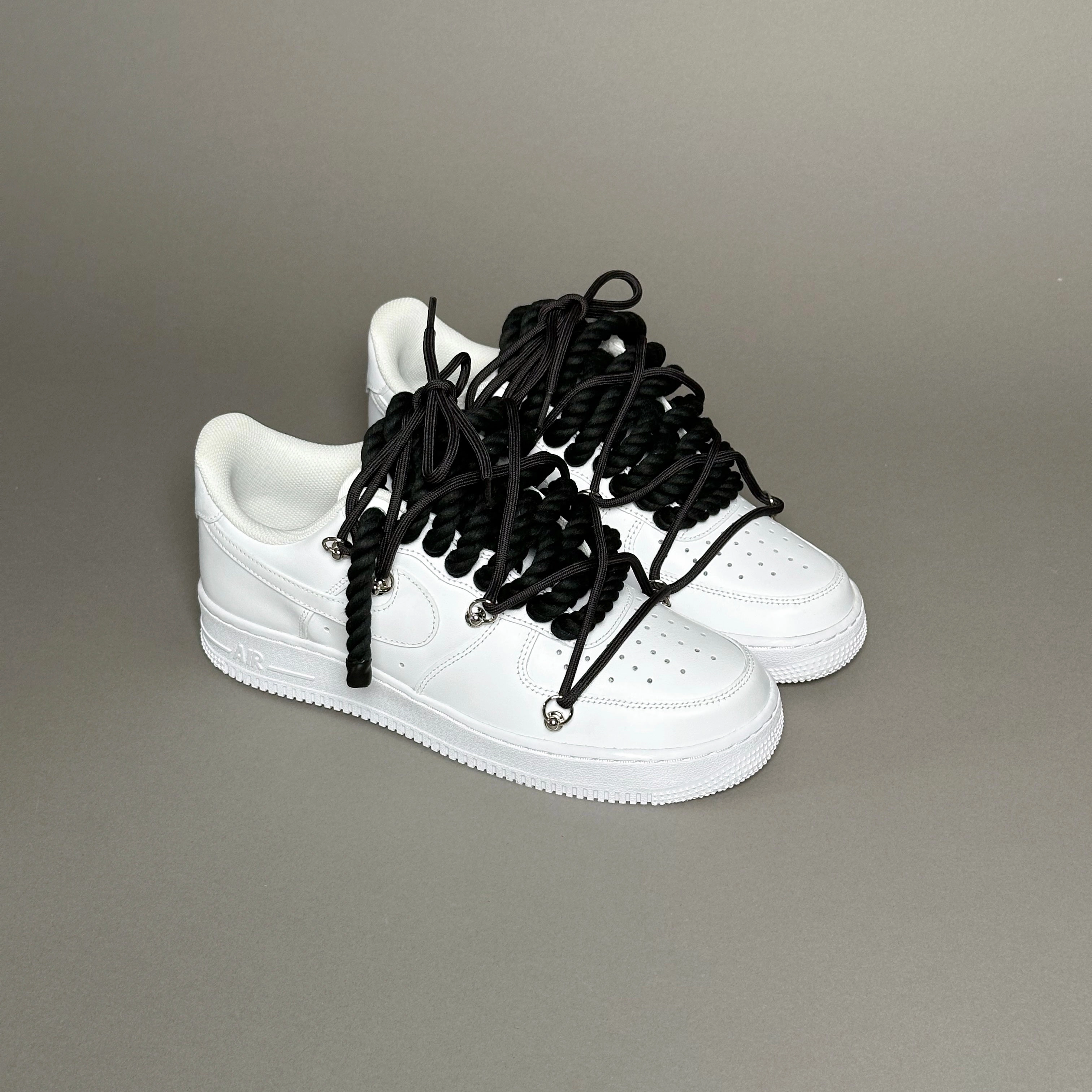 sports performance running in a funicular area shoes Nike Air Force 1 Rope Laces??Triple Black