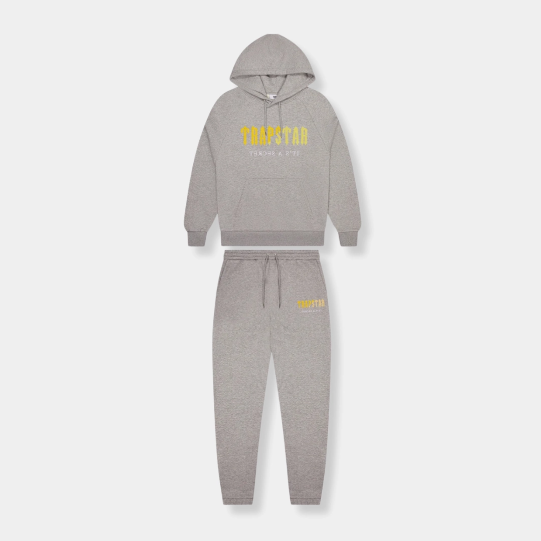 Trapstar Decoded Chenille Tracksuit - Grey / Yellow Comfy Fit Sculpted materials