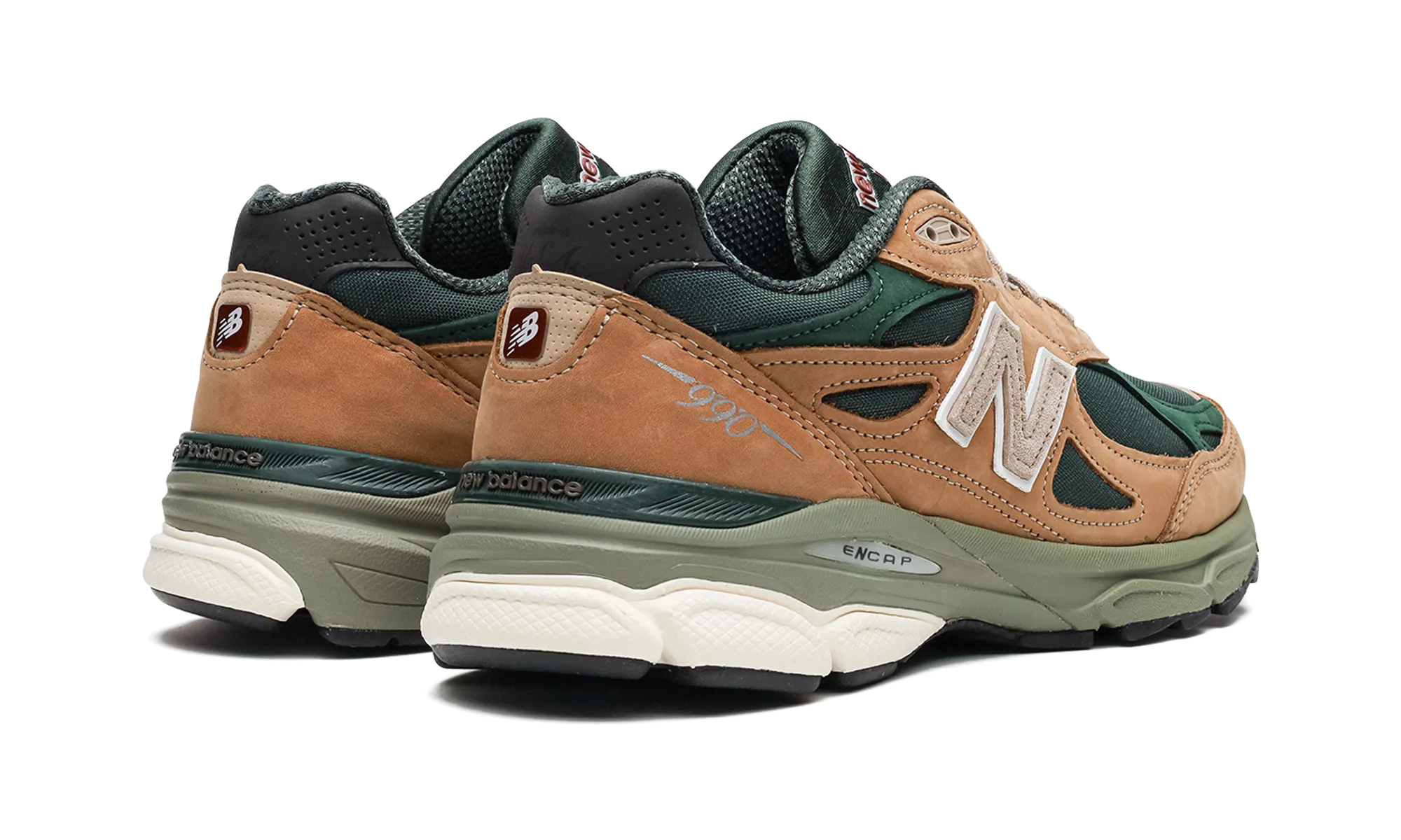 990v3 "Made in USA - Tan / Green" solid - leather shoes