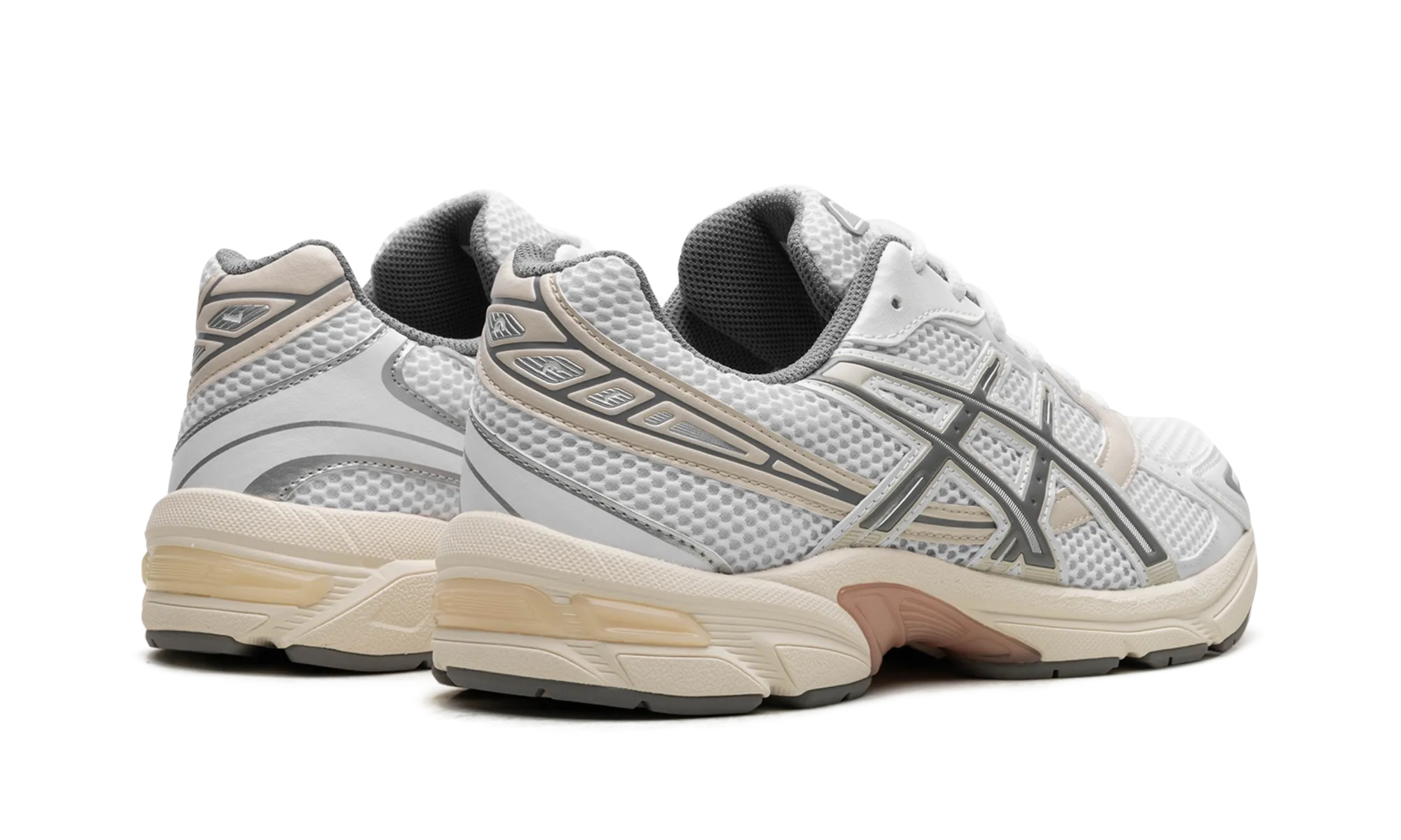 Gel 1130 "White/Clay Grey" running in a forest boxing shoes