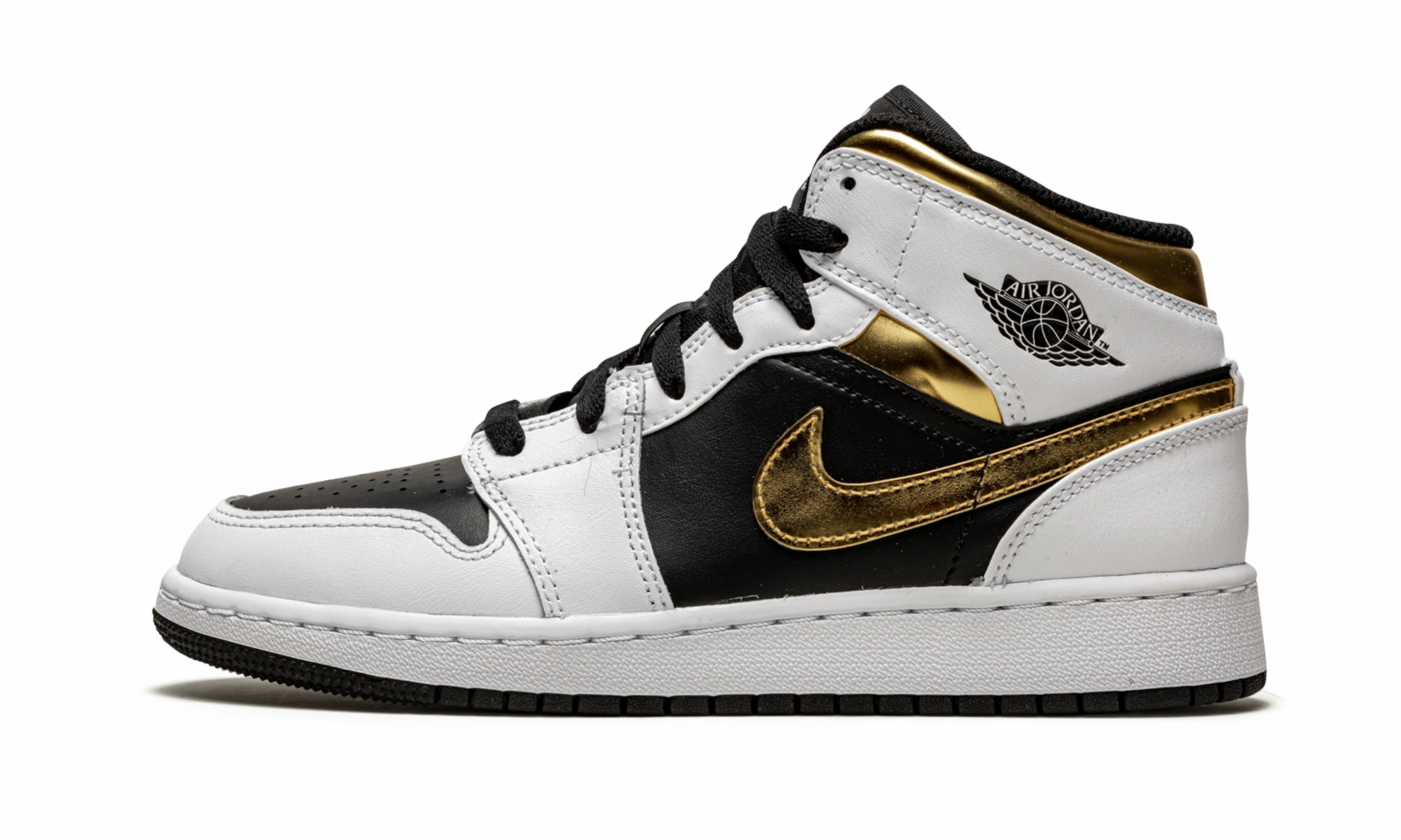 Fashion Layer Air Jordan 1 Mid GS "White / Gold / Black"
