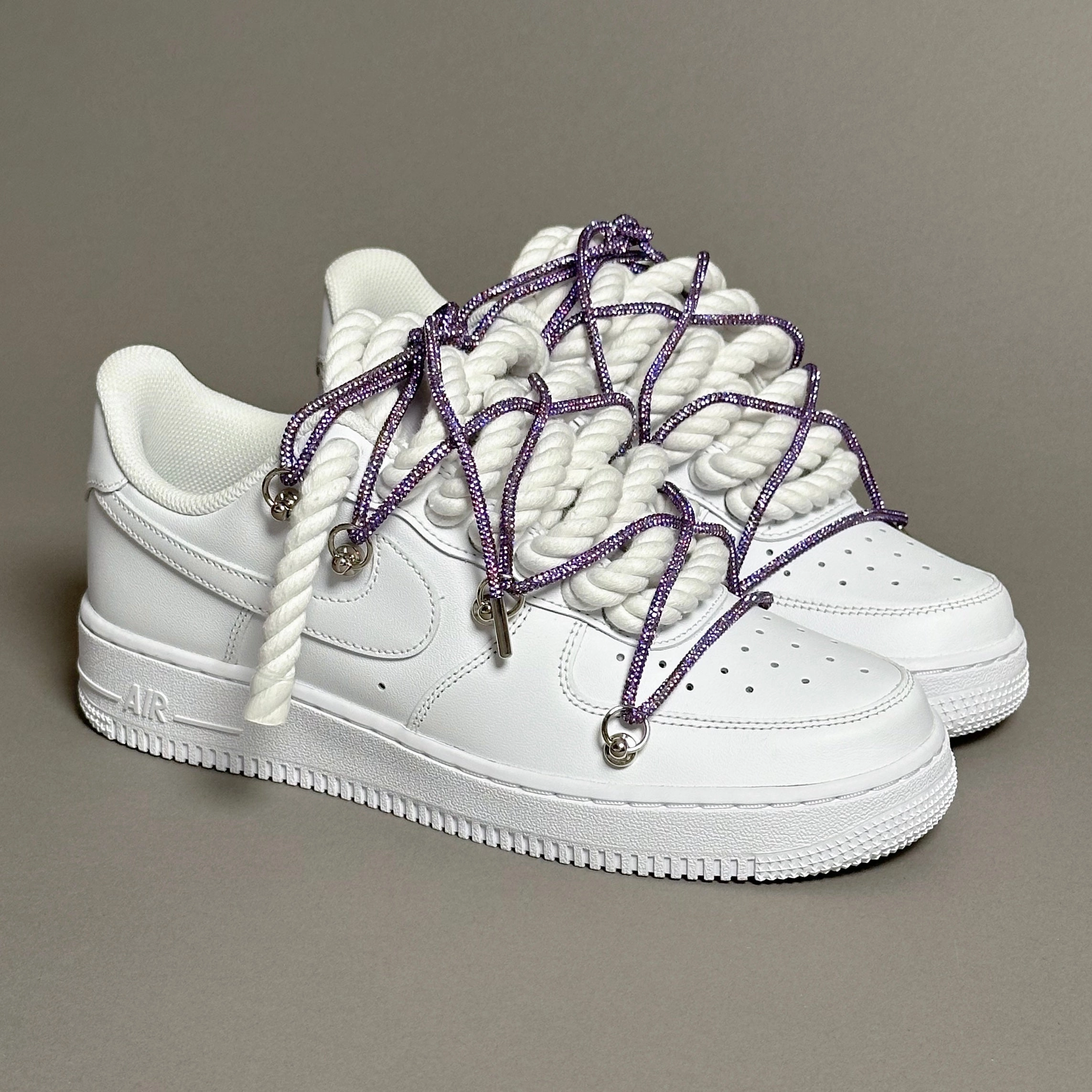 fringe - decorated running option Nike Air Force 1 Rope Laces White??Triple Swarovski Purple V1