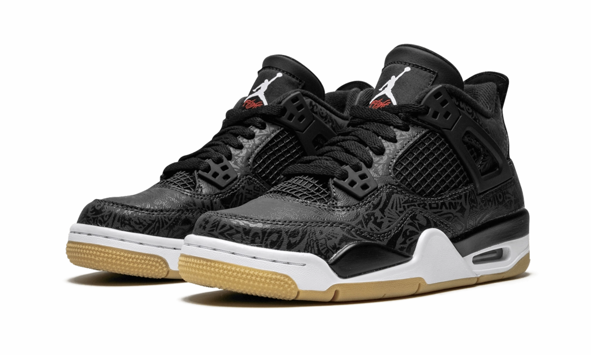 Soft-touch design Air Jordan 4 Retro SE GS "Laser Black/Gum"