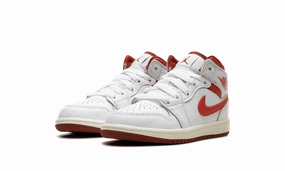 Air Jordan 1 Mid SE PS "White / Dune Red" Secure Style Sculpted Design